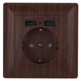 Розетка P+E Schuko со шторками, 16А-250В + 2хUSB, IP20, СУ, Solo, венге, 4-410-10 Б0043408 ЭРА