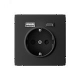 ARTGALLERY розетка 16А с 2 USB A+C, 5В/2,4А/3,0А, 2х5В/1,5А, механизм, карбон GAL001032 Systeme Electric