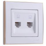 Розетка RAIN компьютерная 2-ая белая с боковой вставкой золото 703-0226-141 Lezard