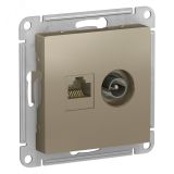 Розетка ATLASDESIGN двойная компьютерная+ТВ RJ45+TV категория 5E механизм шампань ATN000589 Systeme Electric